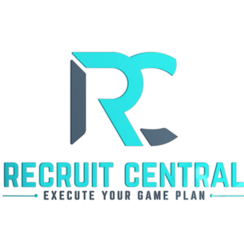 Recruit Central logo: turquoise and slate RC monogram above the wordmark Recruit Central and the tagline Execute Your Game Plan